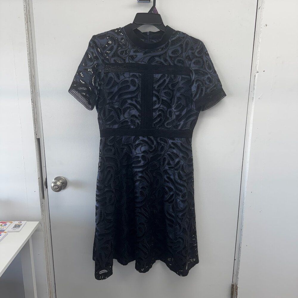 Antonio Melani Liva Black & Blue Lace Embroidered Fit & Flare Dress - Size 12 - Picture 3 of 16